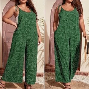 Boho Plus Size Polka Dot Pocket Wide Knot leg Jumper Jumpsuit